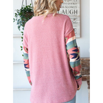 Pink Aztec Pattern Sleeve Knit Top