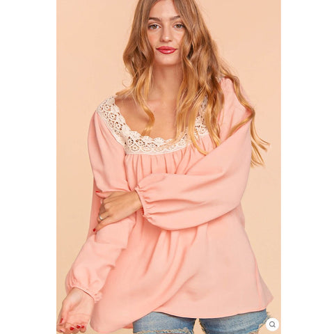 Peach Crochet Lace Plus Size Blouse Top