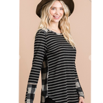 Black Striped & Checked Soft Knit Top