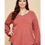 Salmon Long Elastic Sleeve Plus Size Top