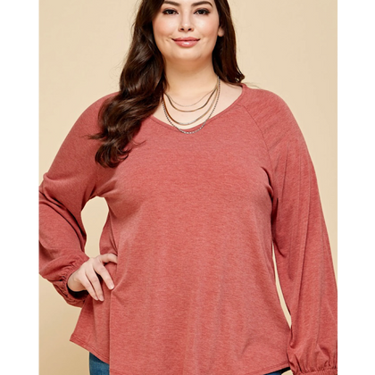 Salmon Long Elastic Sleeve Plus Size Top