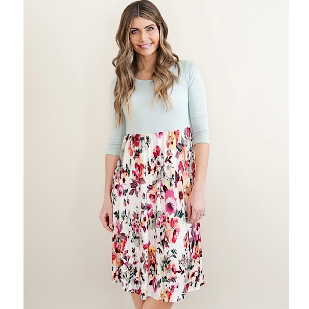 Turquoise & Floral Empire Waist Midi Dress Large Turquoise & Floral Empire Waist Midi Dress Large