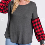 Long Sleeve Buffalo Check Plus Size Top