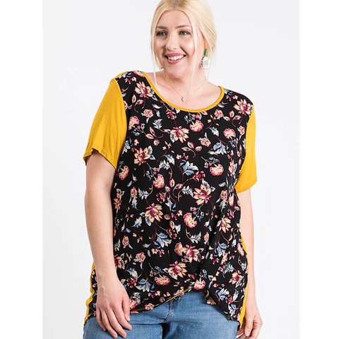 Mustard & Navy Floral Plus Size Top