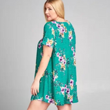 Green Floral Plus Size Tunic Dress