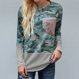 Teal Camouflage Sequin Accents Top