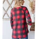 Red Checkered Print w Accent Sleeve Top