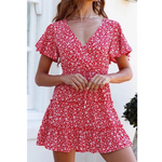 Red Floral Ruffles Dress