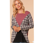 Pink Houndstooth Colorblock Pattern Plus Size Top