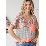 Peach & Leopard Color Block Knit Top