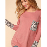 Pink w/Leopard Accent Curvy Top