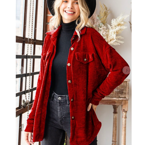 Red Chenille Button Front Jacket