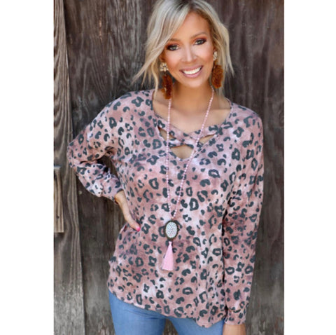 Mauve Leopard Print Criss Cross Top