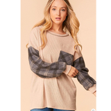 Taupe Gray Plaid Pocket Plus Size Top