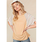Peach Striped Sleeve Accents Plus Size Top
