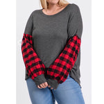 Long Sleeve Buffalo Check Plus Size Top