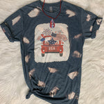 Bleached Americana Truck & Flag Graphic T-Shirt