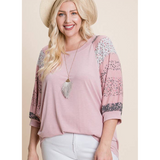 Pink Tiny Floral Accent Sleeve Top
