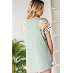 Sage Green Floral & Leopard Accents Top