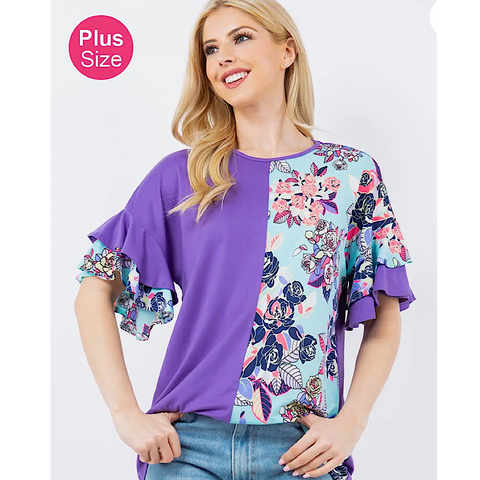 Purple & Floral Plus Size Top