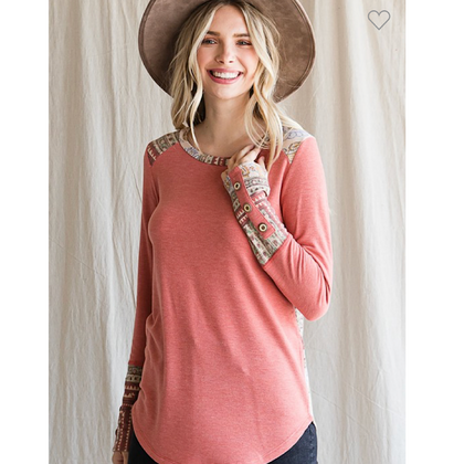 Vintage Rust Oriental Print Accent Top