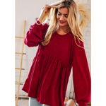 Long Sleeve Red Ribbed Curvy Size Top