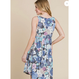 Blue Floral Empire Waist Plus Size Dress