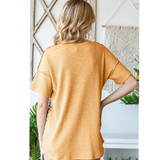 Mustard Leopard Accent Waffle Knit Top