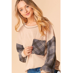 Taupe Gray Plaid Pocket Plus Size Top