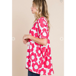 Fuchsia Floral Print Plus Size Top