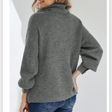 Gray Lantern Sleeve Turtleneck Sweater
