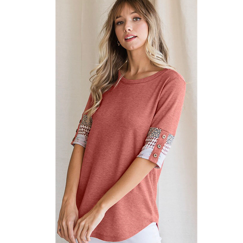 Marsala Button Sleeve Top