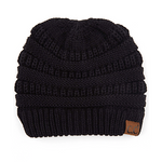 Black Criss Cross Ponytail C.C Cable Knit Beanie Hat