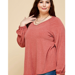 Salmon Long Elastic Sleeve Plus Size Top