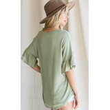 Sage Green Ruffle Sleeve Top