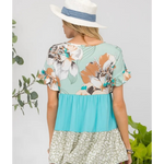 Turquoise Floral & Animal Plus Size Top