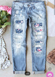 Blue & Pink Daisy Patchwork Jeans