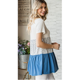 Blue Tiny Floral Tiered Knit Top