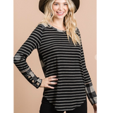 Black Striped & Checked Soft Knit Top