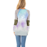 Tie Dye Colorblock Sleeve Blue Top