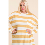 Mustard & White Striped Fleece Plus Size Top