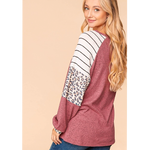 Marsala Animal & Stripes Sleeve Plus Size Top