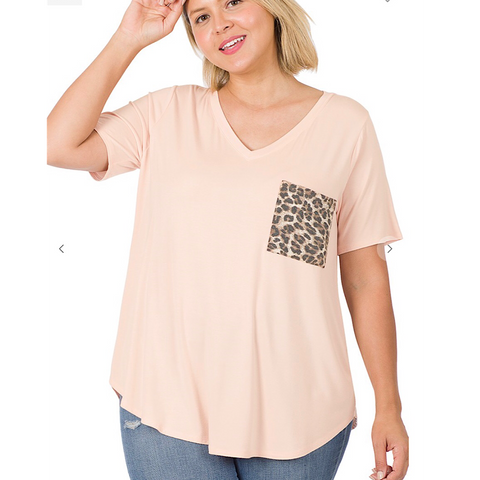 Blush Leopard Print Pocket Plus Size Top