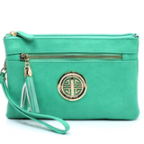 Turquoise Logo Multi-Compartment Crossbody Purse