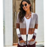 Striped Color Block Pockets Sweater Cardigan