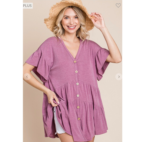 Plum Tiered Ruffle Sleeve Plus Size Top