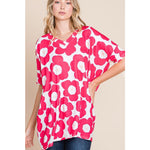 Fuchsia Floral Print Plus Size Top