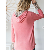 Pink W Leopard Accent Hooded Top