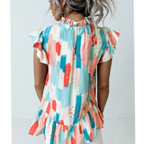 Multi Color Abstract Pattern Ruffle Top