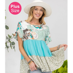 Turquoise Floral & Animal Plus Size Top